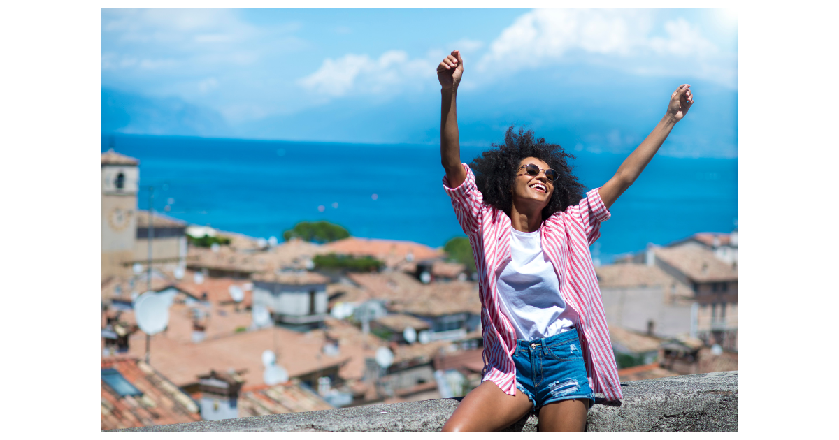 happy woman traveling